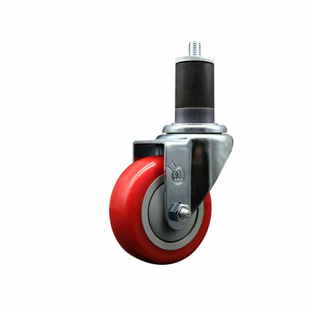 3.5'' SS Red Poly Wheel Swivel 1-5/8'' Expanding Stem Caster